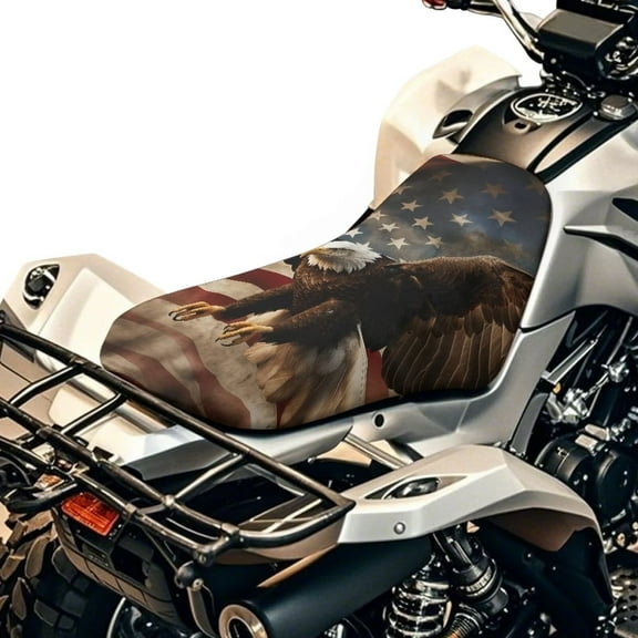 Uorisanigo ATV Seat Covers,Waterproof Non-Slip Bald Eagle American Flag Four Wheeler Seat Cover Compatible with Sportsman Rancher Polaris Foreman Scrambler Kodiak Most ATV