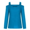 thumbnail image 4 of Lovskoo Long Sleeve Shirts for Women Cusal Round Neck Cold Shoulder Lightweight Sweatshirts Solid Color Pullover Tops Blue, 4 of 6
