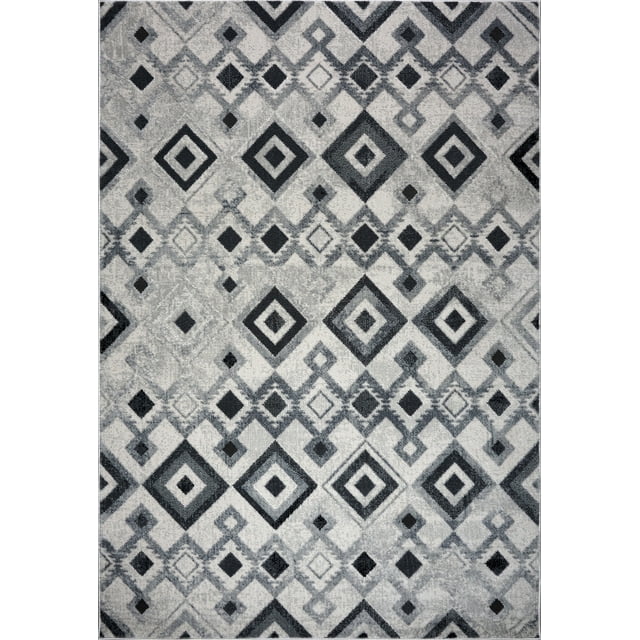LaDole Rugs Modern Geometric Area Rug, Diamond Pattern, Dark Light Grey, 2x3 to 9 by 12 feet, Stain- and Fade-Resistant, Machine-Woven, 1 Count