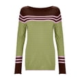 thumbnail image 5 of YDFCWXW Women Autumn Winter Colorblock Pullover Sweaters Round Neck Striped Slim Fitting Knitwear Tops AG, XL, 5 of 6
