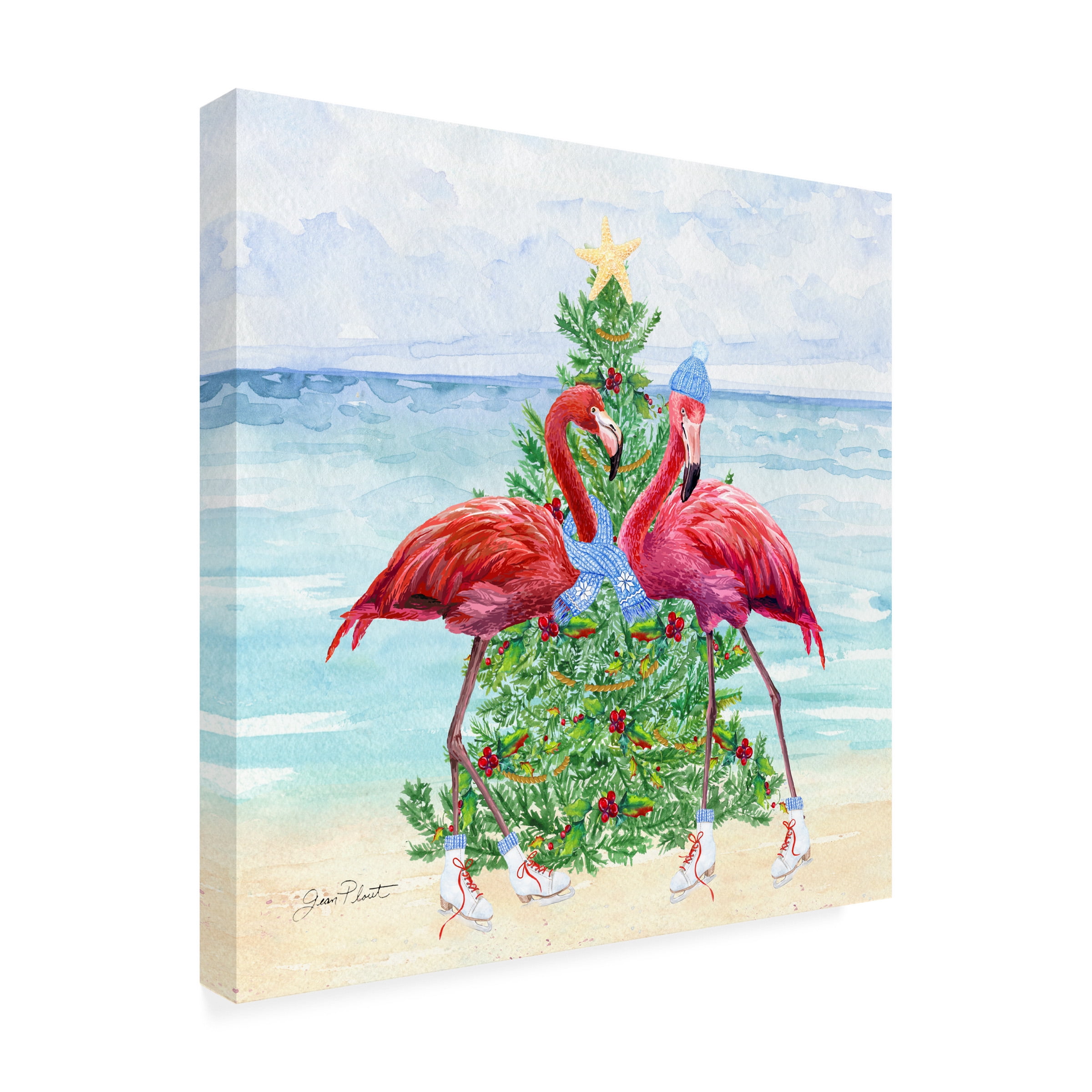 Canvas Wall Art - Jean Plout 'Coastal Christmas Flamingos A' Wall Art for Living Room, Bedroom, or Office DÃ©cor by Trademark Fine Art - 18 x 18 Inches