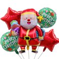 thumbnail image 4 of Juego de 5 globos de aluminio navideños con temática de fiesta de Feliz Navidad, decoración con globos, copos de nieve de Papá Noel, 4 of 5