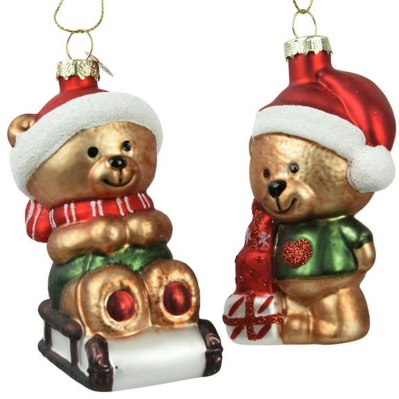 Glass Bear Ornaments – Blown Glass Christmas Ornaments, Set of 2