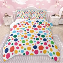 Manfei Modern Abstract Geometric Full Size Comforter Sets,Circle Circular Print Bedding Comforter Set,Multicolor Polka Dots Bedding Sets For Men Women,Super Cozy Room Decor Reversible,3-Piece