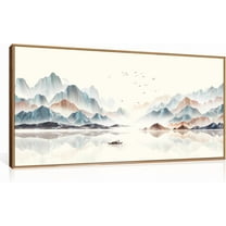 Framed Watercolor Mountain Wall Art Set Neutral Landscape with Boat Wall Decor Nature Wilderness Modern Art Print Rustic Colorful Artwork for Living Room,Bedroom,Office-20x40