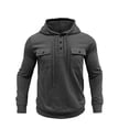 thumbnail image 4 of Wyobmus Men's Hooded Sweatshirts Fashion Solid Button Pullover Hoodies Workout Outdoor Sports Sweatshirt With Multi Pockets Dark Gray, 4 of 7