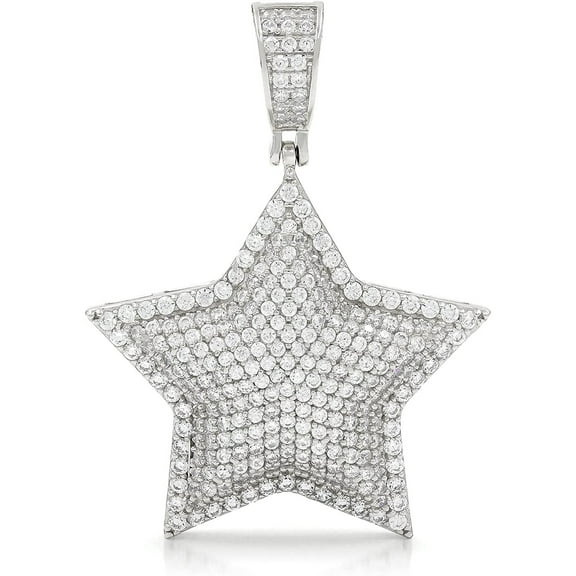 .925 Sterling Silver Puffed Hip Hop Star Pendant Only, Gold Plated Micro Pave Cubic Zirconia, Giorgio Bergamo Silver