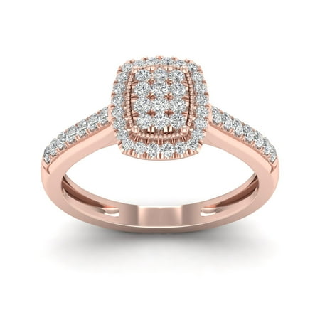 1/3Ct TDW Diamond 10k Rose Gold Emerald Shape Composite Engagement (Best Diamond Shape For Engagement Ring)