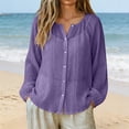 thumbnail image 2 of GZWYHT Womens Cotton Linen Shirts，Workout Tops Women's Summer tops Cotton Linen Sun Shirt Uv Protection Shirts For Women Hiking Shirts Retro Vacation Style Purple S, 2 of 9