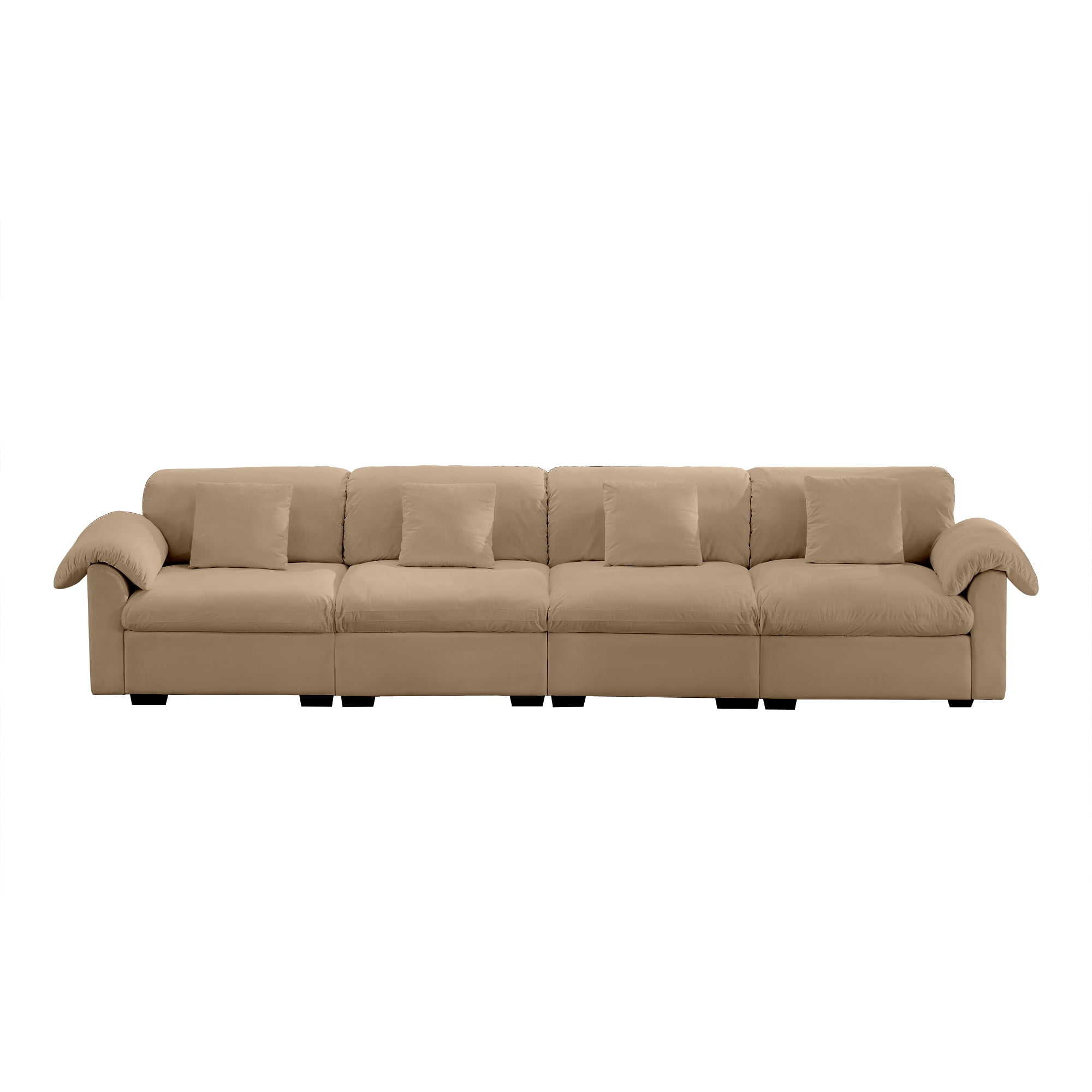 Gewnee Modern 4 Seaters 154.7"Deep Seat Comfy Velvet Oversize Sofa Couch with 4 Waist Pillows for Living Room