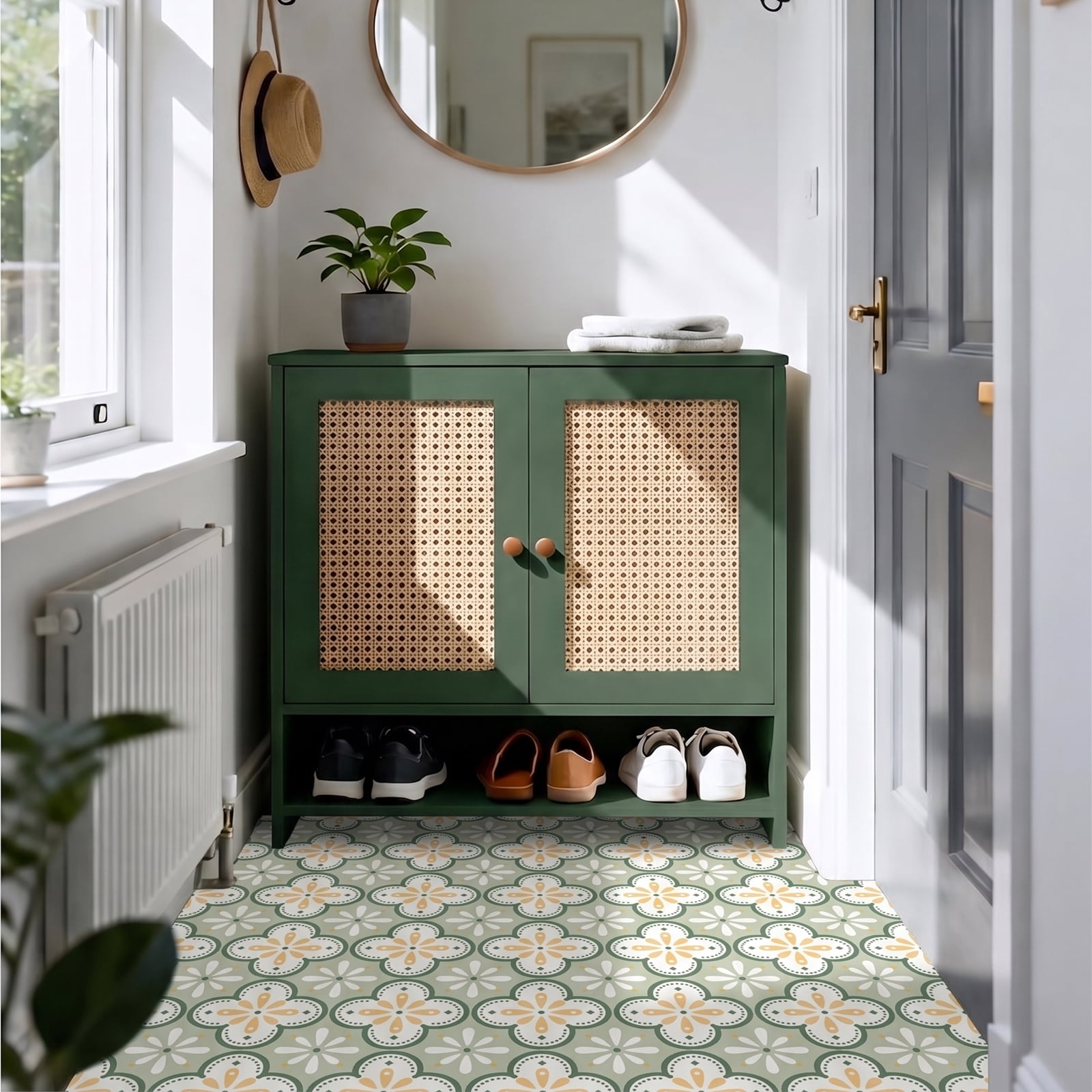 DEWOO Peel and Stick Floor Tile, Peel and Stick Flooring Self Adhesive, Waterproof Vinyl Flooring Suitable for Bathroom, Kitchen, Light Green(12 x 12 In, 10PCS)