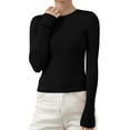 thumbnail image 3 of Women's Ribbed Knit Pullover Sweater, Slim Fit Soft Round Neck Top for Fall Winter, Comfortable Stretchy Casual Daily Wear, Versatile Layering Piece for Various Occasions Black M, 3 of 8