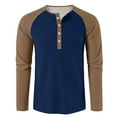 thumbnail image 4 of Domuza Waffle Henley Shirts for Men Long Sleeve Fashion Casual Button Down T-Shirt Fall Lightweight Loose Fit Raglan Color Block Tops Royal Blue XL, 4 of 8