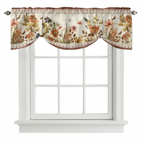 Tie Up Valances for Windows, Vintage Floral Adjustable Valance Curtains Window Treatment for Living Room/Bedroom, Elegant Pastoral Botanical Retro Art Rod Pocket Kitchen Curtains & Drapes 60x18 Inch