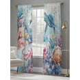 thumbnail image 4 of Sea Turtle Octopus Sheer Curtains 96 Inch Length 2 Panels Set, Coastal Coral Summer Ocean Beige Voile Window Treatment Semi Sheer Long Curtains Drapes for Bedroom/Living Room/Kitchen 52"x96"x2, 4 of 7