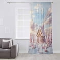thumbnail image 3 of Pink Blue Christmas Semi Sheer Curtains Drapes for Living Room, Bedroom, French Doors Window 84 Inches Long, Xmas Snowflake Tree Rod Pocket Chiffon Curtain Drapery Voile Draperies Panel, 3 of 6