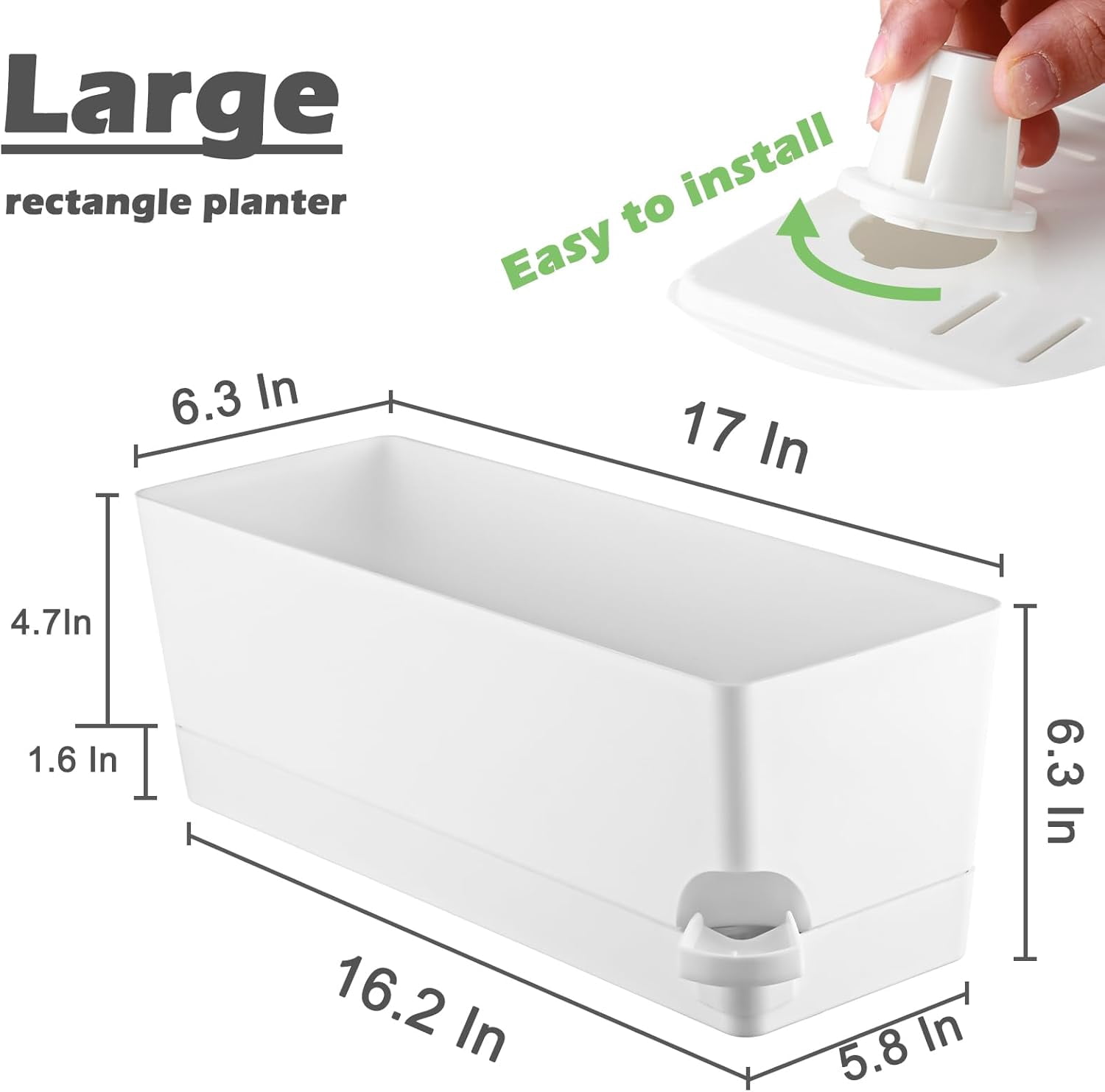 4 Pack Self Watering Pots for Indoor Plants 17 Inches Window Boxes Planters Rectangular Flower Pots Rectangle Herb Pots Large Plant Pots with Drainage Holes and Saucers Windowsill Planter, Green