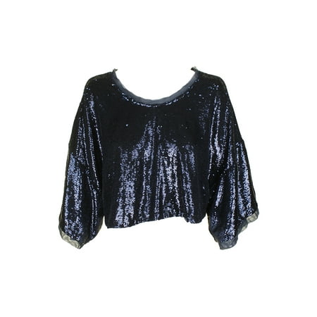Dolman Crop - Free People Jewel Blue Dolman-Sleeve Sequin Cropped Boat Neck Top S