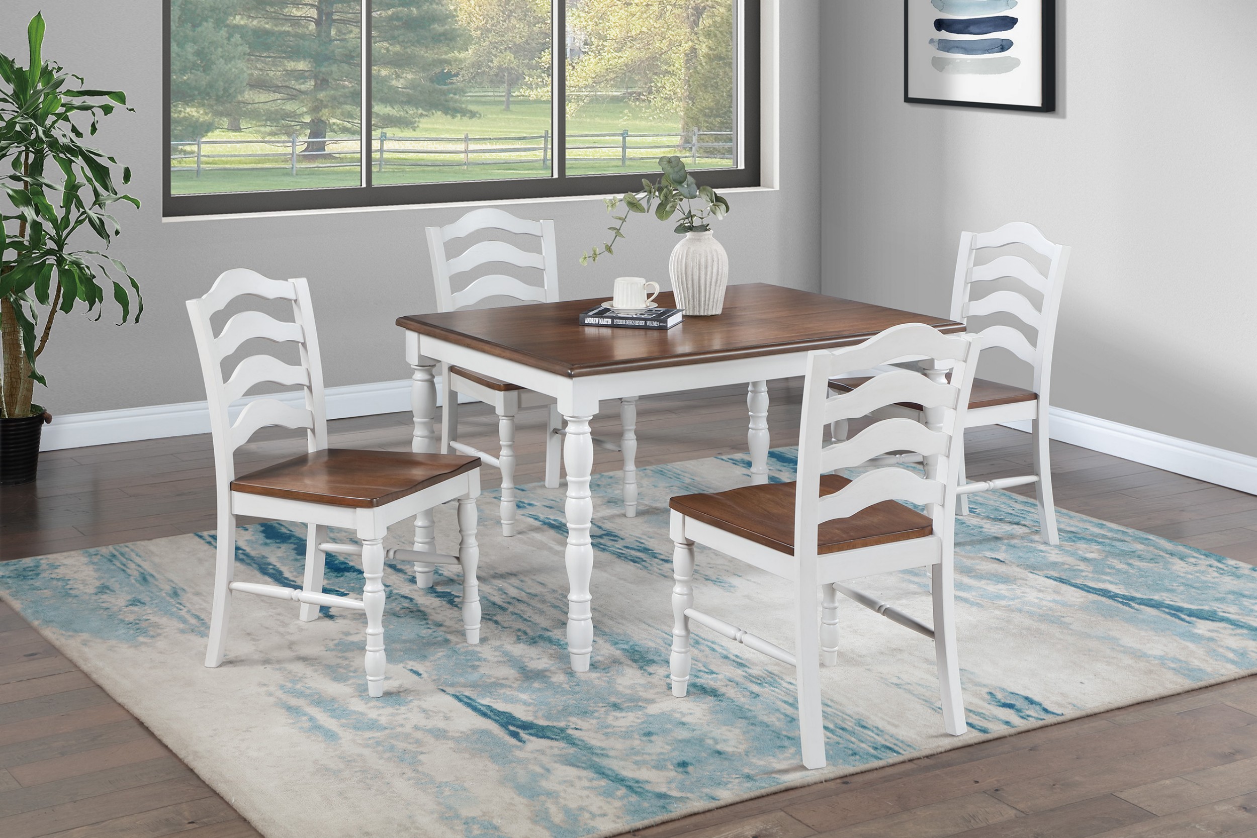 Aukfa 5-Piece Dining Table Set for 4, Modern Farmhouse Kitchen Table Set for Dining Room or Small Spaces, White/Brown
