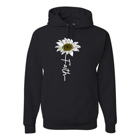 Wild Bobby, Faith Flower Script Inspirational/Christian Unisex Graphic Hoodie Sweatshirt, Black, Small