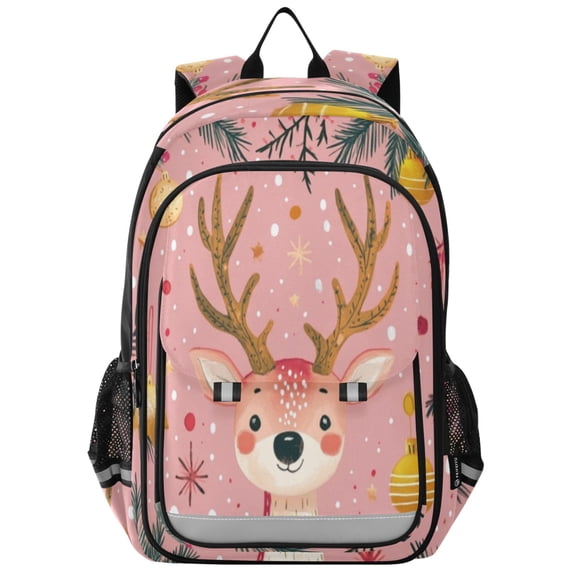 Backpack 12.9 *5.1 * 17.7 Inches Outing Backpack, Shopping Backpack, Travel Backpack Pink Christmas Cute Deer