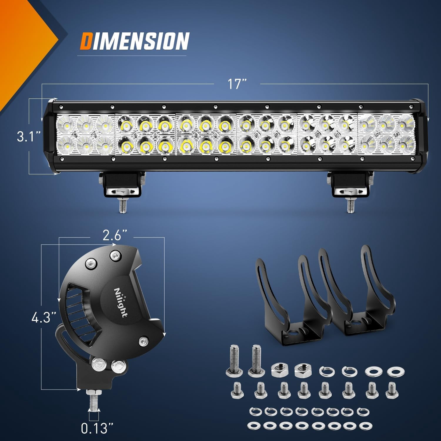 Nilight 17" 108W LED Light Bar, Spot Flood Combo Beam, IP67 Waterproof, Adjustable Mounting Bracket