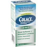 Colace 2-IN-1 Stool Softener + Stimulant Laxative Tablets, 60 Count