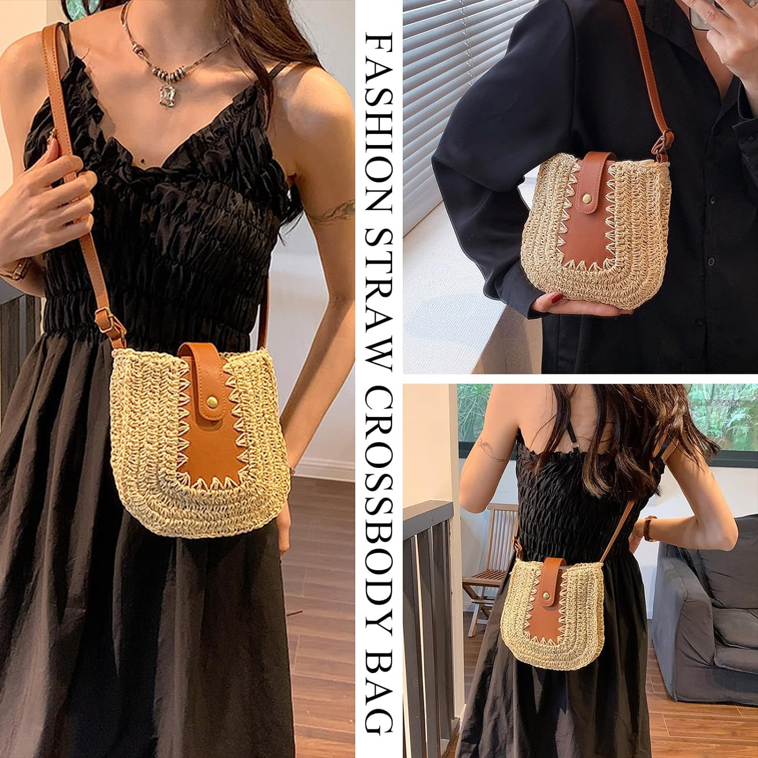Straw Purses for Women, Summer Straw Crossbody Bag Purses Woven Straw Beach Bag for Vacation