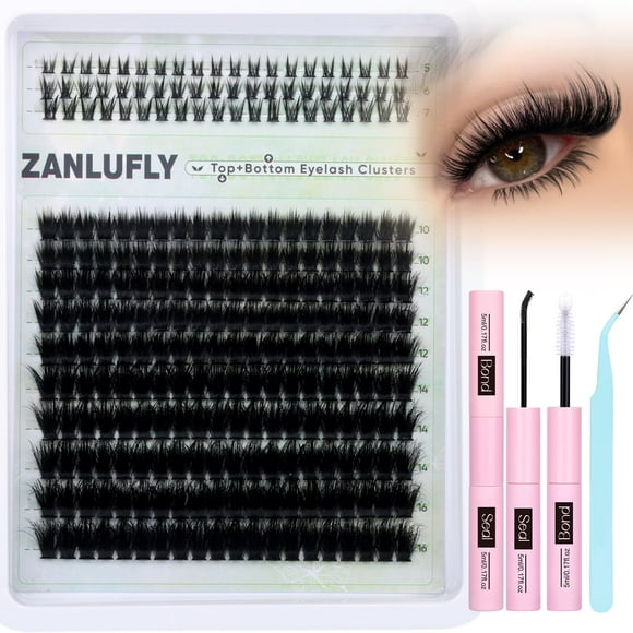 Kit de extensión de pestañas zanlufly Wispy Cluster 10-16 mm con pegamento