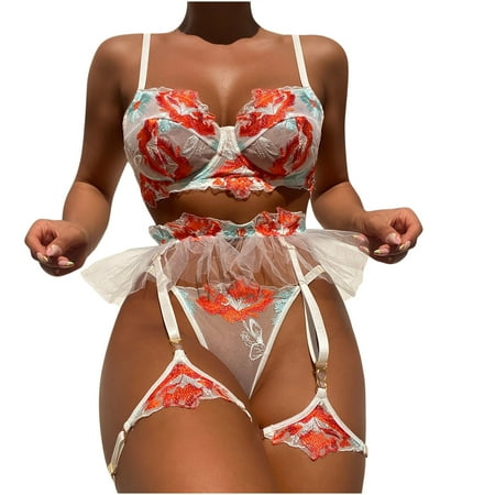 

AnuirheiH Women Lingerie Sets Exquisite Mesh Lingerie Bra+Garter+Briefs Set Babydoll Cut-Out Sleepwear On Sale