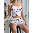 thumbnail image 6 of Women Pajamas Heart Print PJ Set Crop Tops and Shorts Set 2 Piece Lounge Sets Red XL, 6 of 7