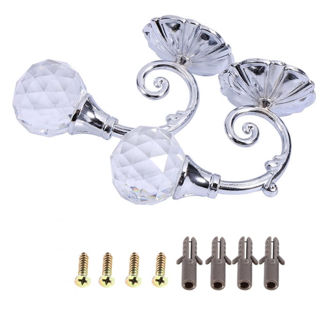 2x Metal Crystal Glass Curtain Holdback Wall Window Drapery Tieback Hooks Hanger Holder Silver