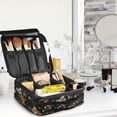 thumbnail image 5 of FORMRS Travel Makeup Bag Large Capacity Train Case Cosmetic Organizer with Adjustable Dividers, Black Flowers, 5 of 8