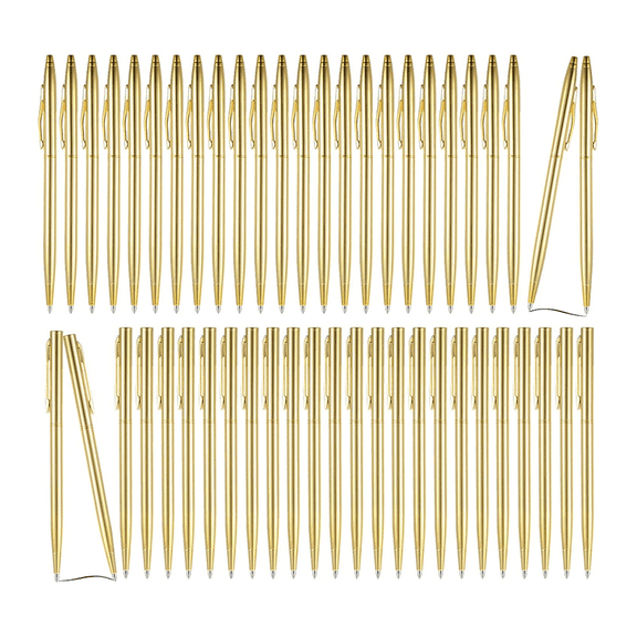 New Arrivals 50Pcs Gold Metallic Slim Ballpoint Pens Retractable Black Ink
