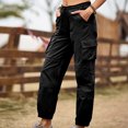 thumbnail image 4 of Lilgiuy Summer New Solid Pocket Bandage Straight Elastic Waist Fashion Casual Full Length Pants Baggy Hippie Pilates Pants, 4 of 5