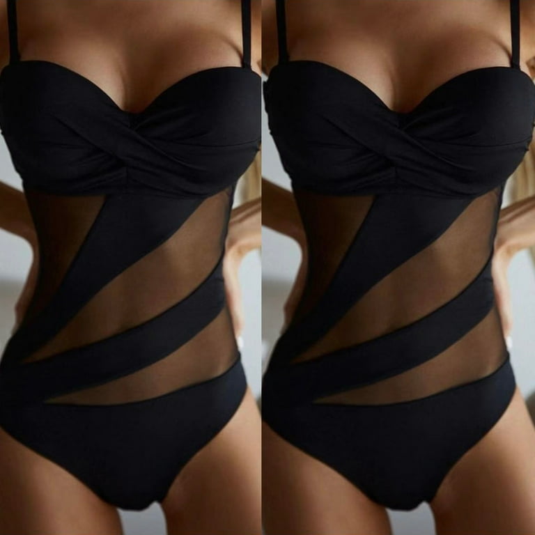 Swimsuits For All Women's Plus Size Mesh Wrap Bandeau One Piece Swimsuit 14  Black