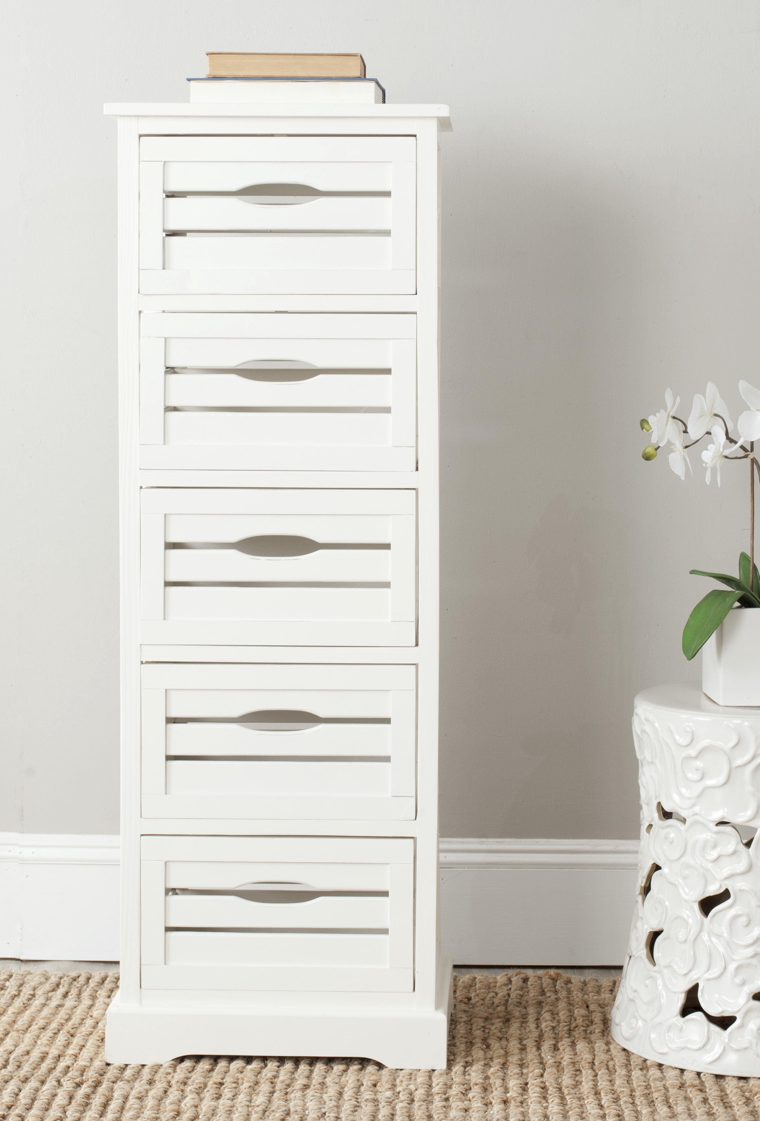 Safavieh Sarina Solid Rustic 5 Drawer Cabinet, Distressed Cream