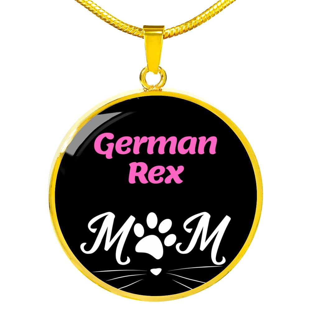 German Rex Cat Mom Necklace Circle Pendant Stainless Steel or 18k Gold 18 22