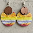 thumbnail image 3 of Colorful Painted Round Wood Statement Earrings Women Engraved Geometric Jewelry, 3 of 7