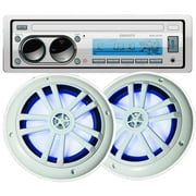 Gravity Marine Boat AM FM BT Receiver +2x Gravity 6.5" Marine Speakers White LED Bundle