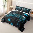 thumbnail image 3 of Erosebridal Neon Gamepad Bed Spread Queen,Abstract Geometric Plaid Controller Queen Coverlet Set For Boys,3pcs, 3 of 7
