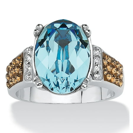 - Oval-Cut Aqua Blue Crystal Cocktail Ring MADE WITH SWAROVSKI ELEMENTS in Platinum over Sterling Silver