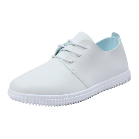 OJSFQUFP Womens Shoes Women Casual Shoes Simple Solid Color Flat Bottom Lace Up Light Sole Comfortable Non Slip Shoes Womens Flats Shoes White 38
