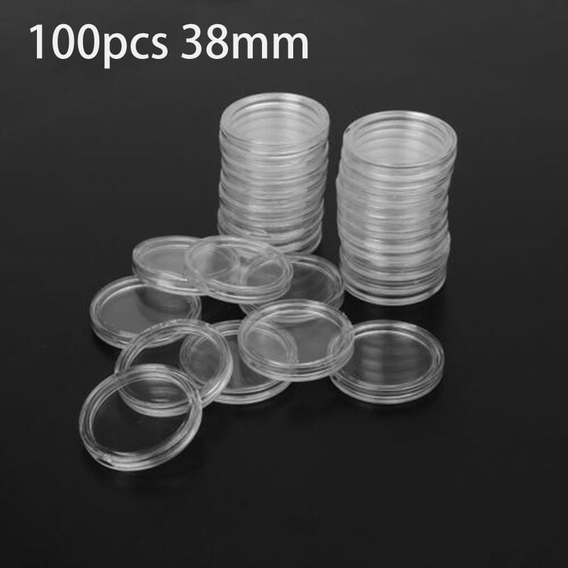 20 ~ 40mm Clear Round Plastic Coin Capsule Container Storage Box Holder Case 