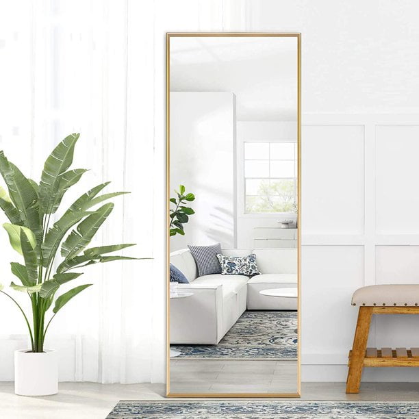 NeuType Full Length Mirror with Standing Holder Floor Mirror Wall Mounted Mirror for Bedroom/Living Room Pine Wood Frame, Brown, 65 Neutype Full Length Mirror With Standing Holder Floor Mirror Wall Mounted Mirror For Bedroom/Living Room Pine Wood Frame, Brown, 65
