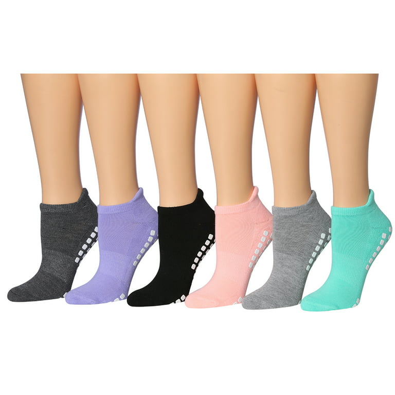 Ronnox Women's 6-Pairs Anti-Skid Non-Slip Silicone-Gripper Low Cut  Cushioned Socks, For Yoga Pilates & Barre, Small/Medium RY03-B-SM