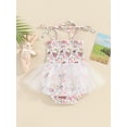 thumbnail image 4 of Bslissey Baby Girls Easter Sleeveless Romper Dress Cartoon Carrot Flower Print Tie-Up Tulle Skirt Hem Jumpsuit Infant Cute Smocked Bodysuit Summer Clothes 3M 6M 12M 18M, 4 of 8