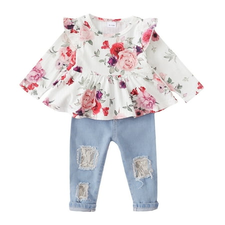 

KIMI BEAR 18-24 Months Baby Girls Pants Outfits Infant Girls Fall Winter Clothes Letter Print Leopard Hooded Long Sleeve Top Pants 2PCs Set Multi-color