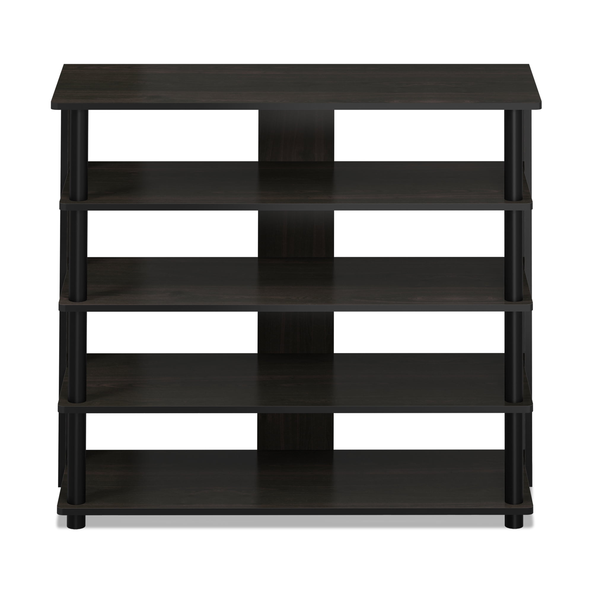 Furinno 5-Tier Turn-N-Tube Wide Shoe Rack, Wood, Brown and Black