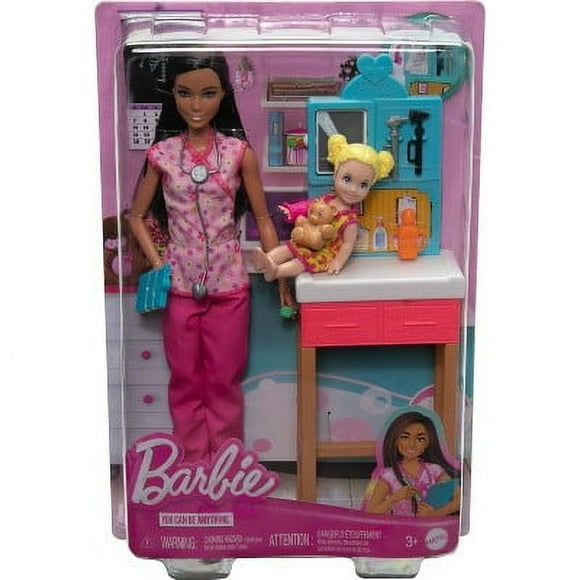 Barbie Pediatrician Doll Doctor Playset Accessories Pink Scrubs New with Box